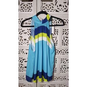 New York & Company Sleeveless Blouse Size M Blue Green Colorblock Halter NWT